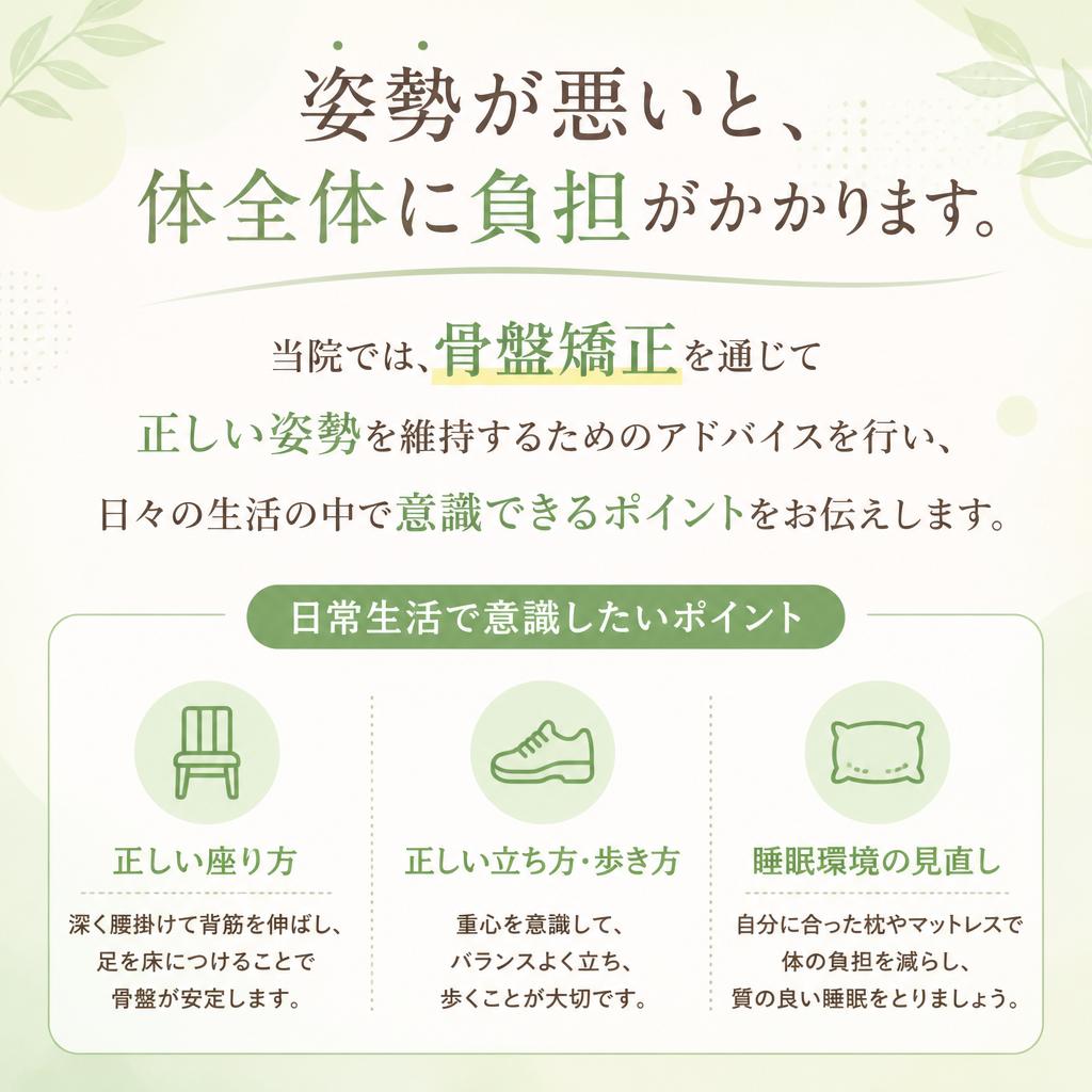 正しい姿勢を維持するためのサポート